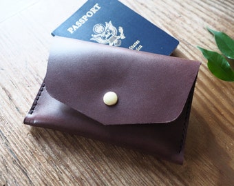 Envelope Clutch Wallet | Womens Leather Passport Holder, ID Card Wallet | Ladies Black or Brown Leather Passport Cover & Snap Coin Pouch