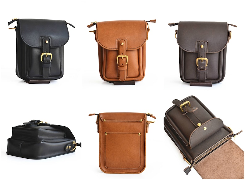 EDC Gear Bag Mens Leather Crossbody Bag Black & Brown Etsy