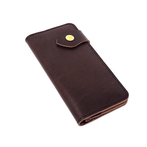 Cartera en efectivo de cuero snap - Cartera de cuero larga para damas con bolsa de monedas e inserción de ranura para tarjeta / Cartera de cuero negro o marrón / Regalo para ella