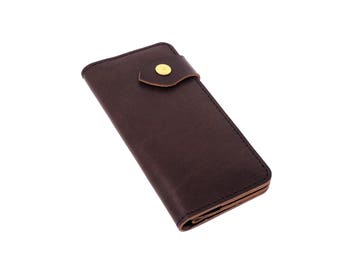Snap Leather Cash Wallet - Ladies Long Leather Wallet w/ Coin Pouch & Card Slot Insert | Black or Brown Leather Wallet | Gift for Her