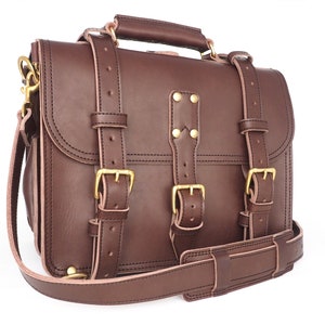 Heavy Duty Leather Double Space Briefcase, Veg Tan Leather Briefcase, Large Leather Laptop Bag Women and Men, Double Space Briefcase