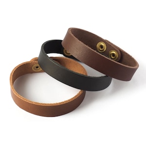 Simple Leather Bracelet for Men | Womens Leather Bracelets | Black or Brown Leather Cuff w/ Brass Snaps, 5 Sizes | Mens Wristband Snap