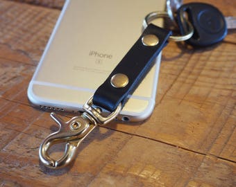 Mens Leather Keychain, Leather Keyring for Men, Leather Key Fob with Clasp, Brown Leather Key Lanyard, Mens Key Ring, Key Holder