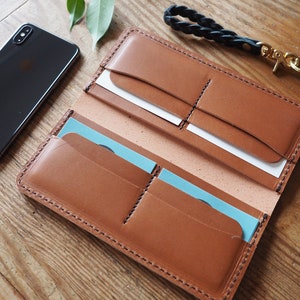 Cartera de cuero larga, cubierta de chequera para mujer, cartera de efectivo bifold de cuero marrón para hombre, billetera de viaje para damas, cartera de embrague de cuero genuino