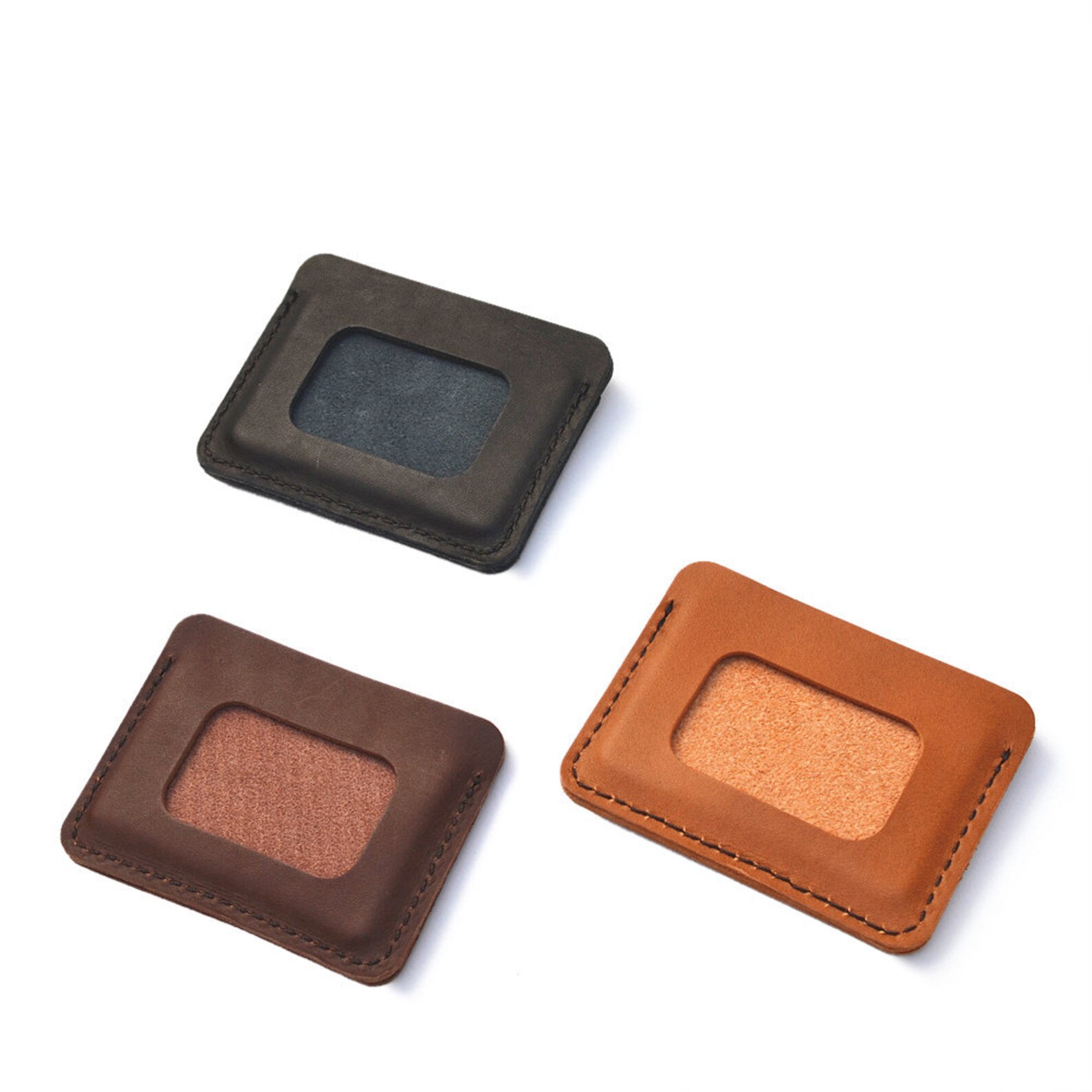 Leather ID Wallet Identification Card Wallet Mens Minimalist Etsy