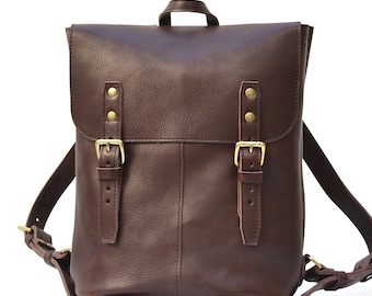 Leather Rucksack | Vintage Brown Leather Backpack, Mens Laptop Backpack | Womens Medium Leather Day Pack or Diaper Bag | 13" Macbook Bookbag