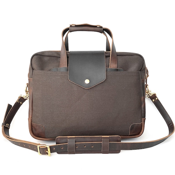 Explorer Briefcase | Canvas Briefcase | Canvas & Leather Briefcase | Canvas Laptop Bag | Canvas Courier Bag | Messenger Bag