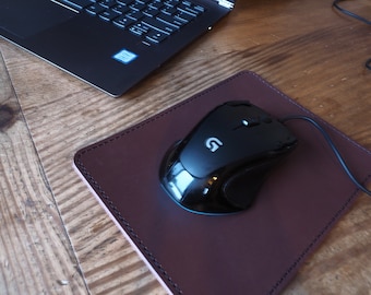 Mini Leather Mouse Pad | Travel Mouse Mat for Laptop | Small Mousepad in Black & Brown Leather | 7.5" x 6" | Mini Desk Blotter, Suede Lined