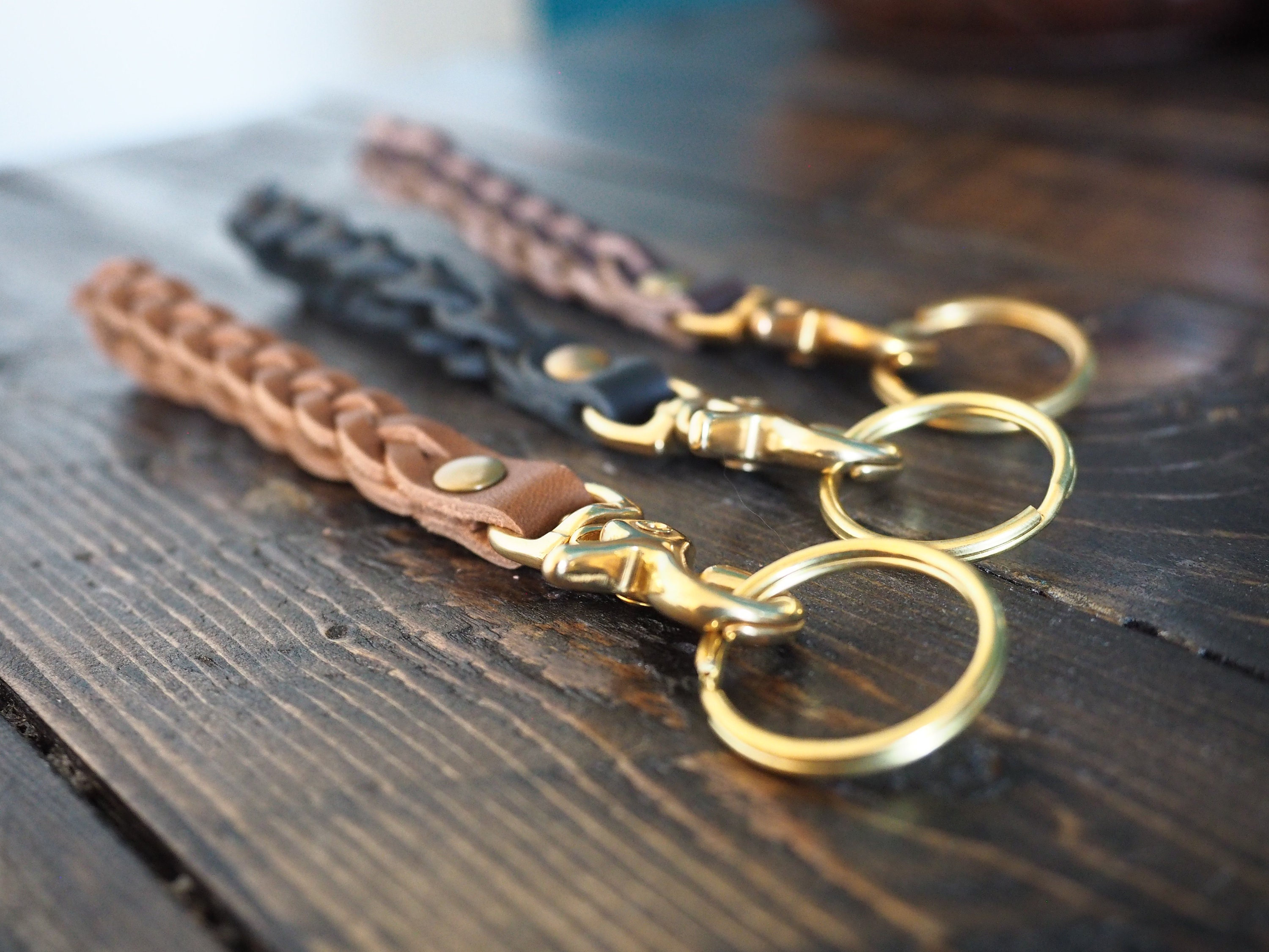 Hand Braided Black Leather Keychain Suede Key Fob Leather 