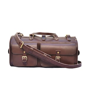 Leather Duffle Bag | Mens Weekender Bag | Overnight Bag in Veg Tan Leather | Womens Carryon Luggage | Large Duffel w/ strap