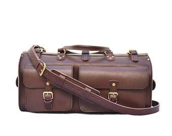Leather Duffle Bag | Mens Weekender Bag | Overnight Bag in Veg Tan Leather | Womens Carryon Luggage | Large Duffel w/ strap