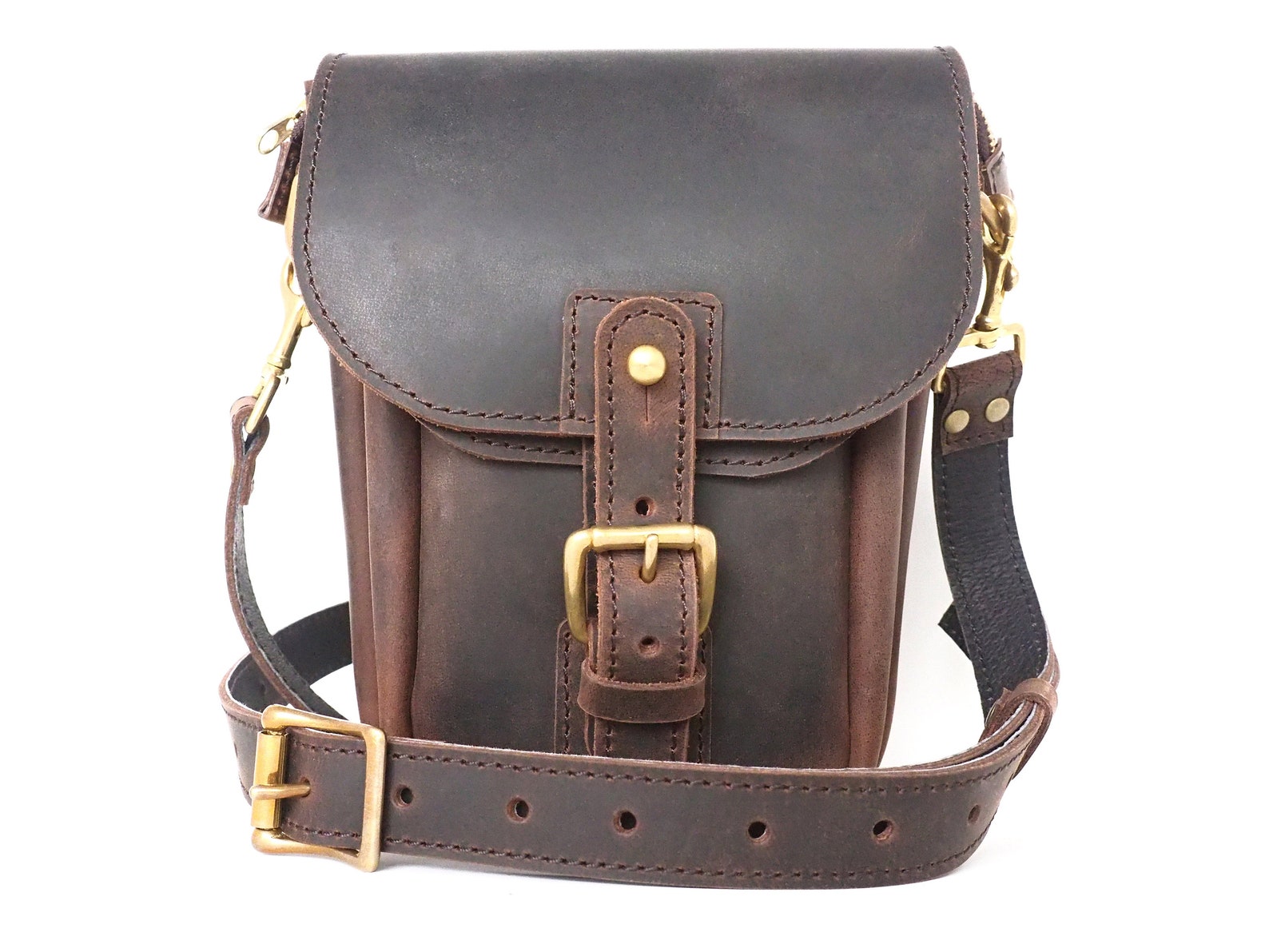 EDC Messenger Bag Mens Leather Crossbody Bag Black & Brown Etsy