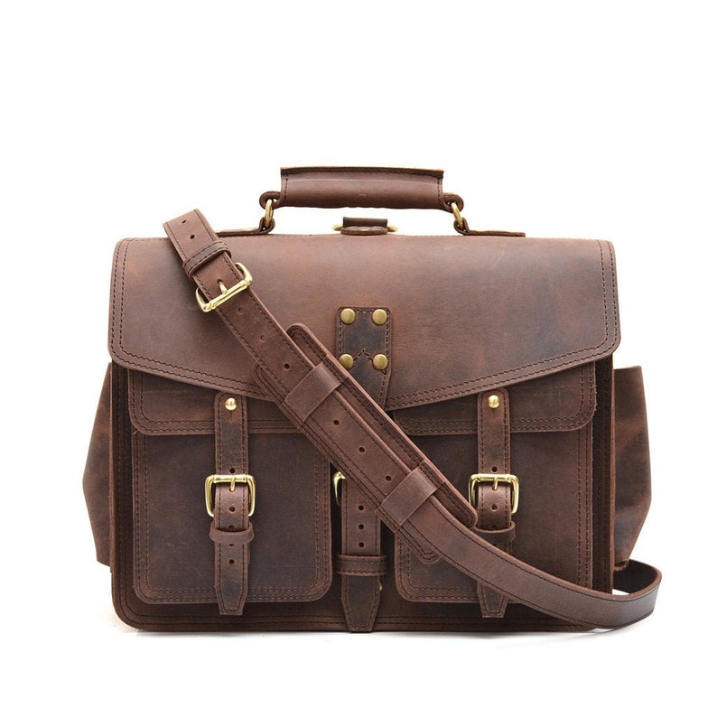 VINTAGE WING BRIEFCASE Brown Rustic Leather Messenger Bag | Etsy
