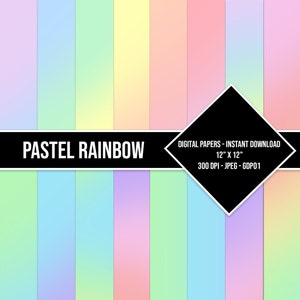 Pastel Rainbow Digital Paper Pack Unicorn Gradient Digital Paper, Rainbow Pattern, Background Pattern, Pastels, Scrapbook Papers