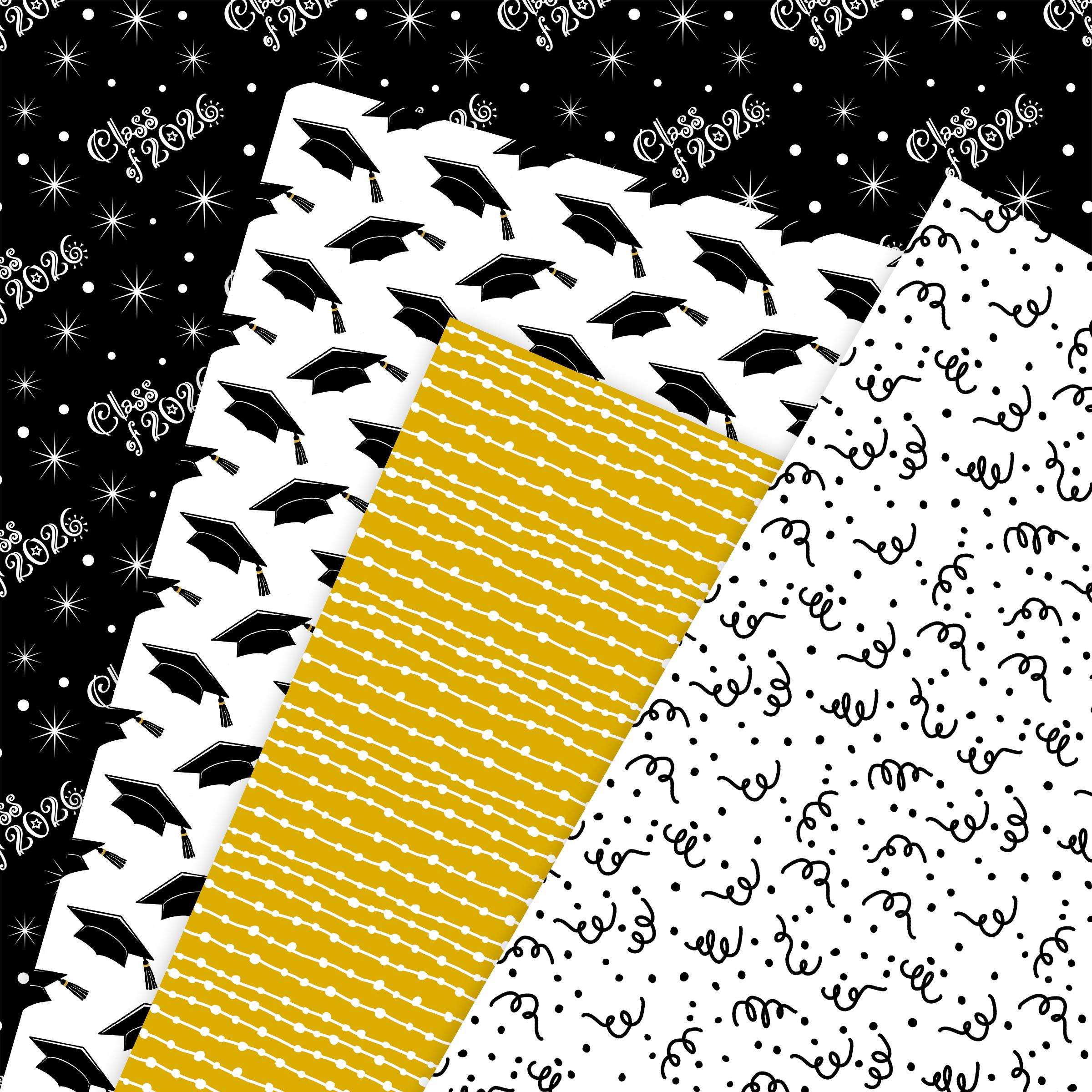 Graduation Day Digital Paper Seamless Pattern Class of 2026 Black White ...