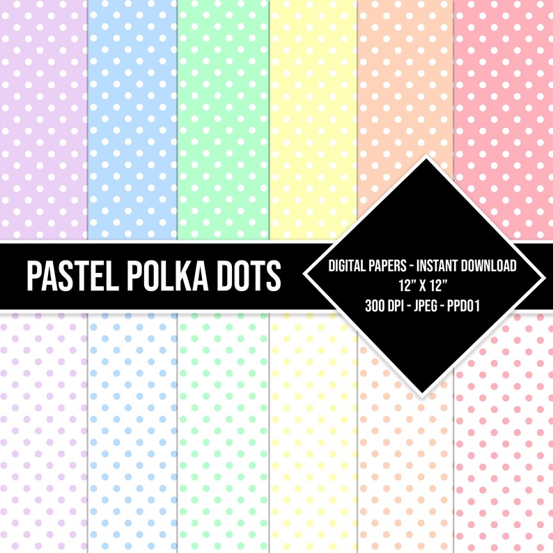 Polka Dots Digital Paper Set Pastel Colors Rainbow Small Dots Paper ...