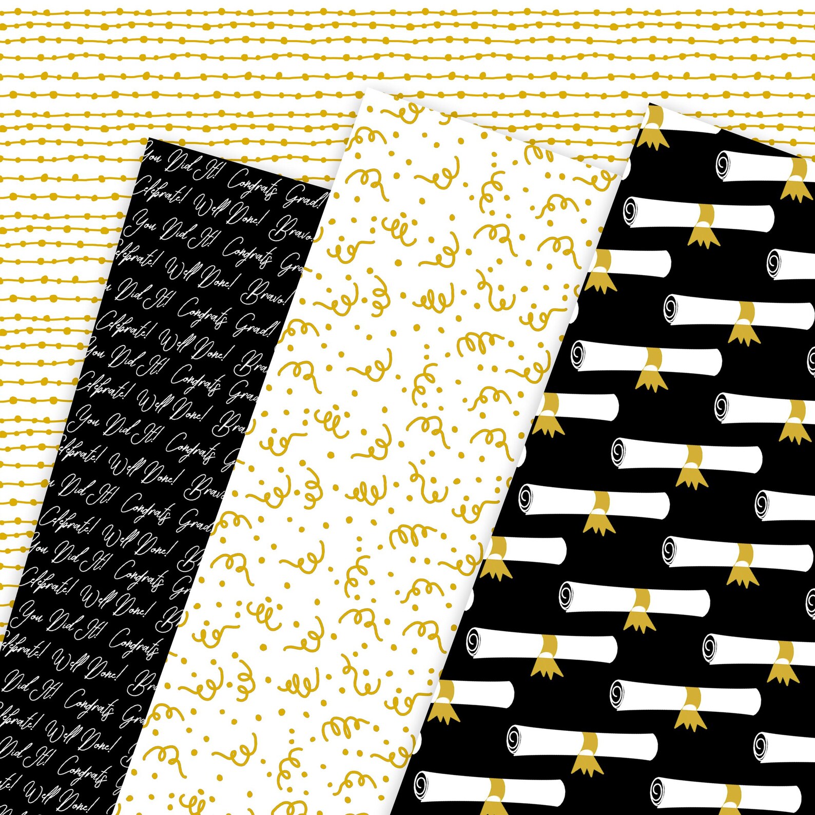 Graduation Day Digital Paper Seamless Pattern Class of 2026 Black White ...