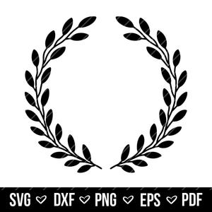 Leafy Wreath SVG Laurel Clip Art Decorative Border Hand Drawn Black White Leaves Clipart, Cricut, Silhouette, svg cut files, PNG, dxf, eps