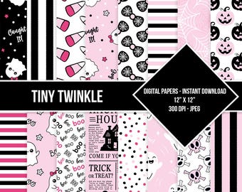 Cute Halloween Digital Papers Spooky Ghost Pumpkin Seamless Pattern Instant Download  Scrapbook Paper Pink Backgrounds