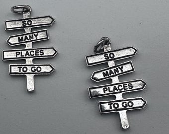 Travel Signpost Pendant, Travel Direction Sign Charm, Tiny Travel Quote Pendant for DIY