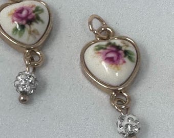 Victorian Rose  Embellishments with Red Roses Painted on Ivory Enamel and a Crystal Accent Piece