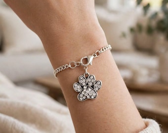 Crystal Pave Paw Print Charm – Sparkly Silver Dog Mom Gift (16mm)