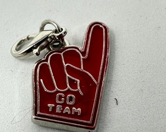 Go Team Foam Finger Charm, Red #1 Fan Charm, Sports Game Day Charm, Cheer Charm with Lobster Clasp