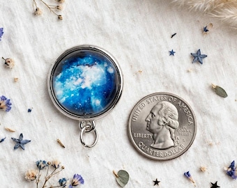 Blue Galaxy Charm - Glass Dome Nebula Pendant | Silver Celestial Charm for Necklace, Bracelet, Keychain