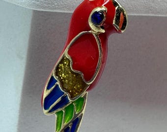 Parrot Charm, Red Exotic Parrot Bird Charm with Lobster Clasp, Tropical Bird Charm, Glitter Enamel Parrot Pendant with Blue Crystal Eye