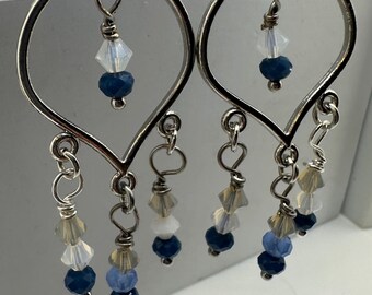 Swarovski Crystal Chandelier Earrings: Silver, Blue & White Dangle Earrings
