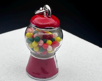 Enamel Gumball Machine Charm with Silver Lobster Clasp, Candy Charm, Bubblegum Jewelry