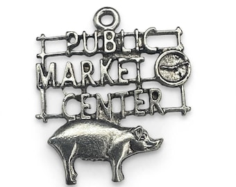 Silver Pike Place Market Charm, Seattle Landmark Jewelry, Emerald City Souvenir