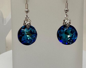 NAOMI is Swarovski’s Crystal Dangle Earrings: Cobalt Shimmer, Silver Leaf Bail