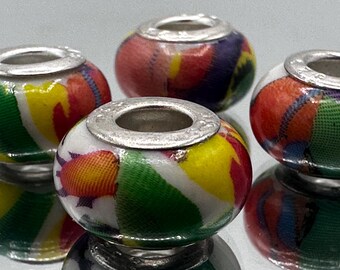 Handmade Lampwork Eurobeads: 925 Silver Core, Fiesta Colors 5pcs