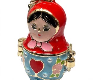 Russian Nesting Doll, Locket, Cute Keychain Gift, Matryoshka Purse Charm Opens to Tiny Doll Inside, Gold Bag Charm, Cute Keychain Charm