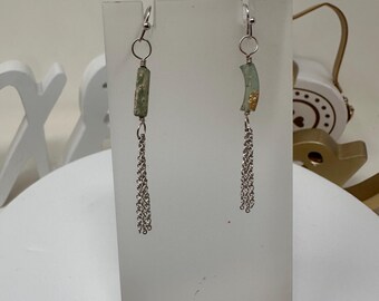 JESSIE- Some Jasper Agate Drop Earrings: Silver Chain Tassel, Gemstone Dangle