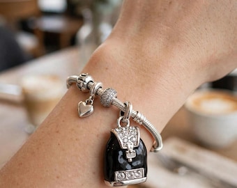 Black Backpack Charm - Rhinestone Purse Pendant | Pandora Style Dangle Charm for Bracelet, Necklace
