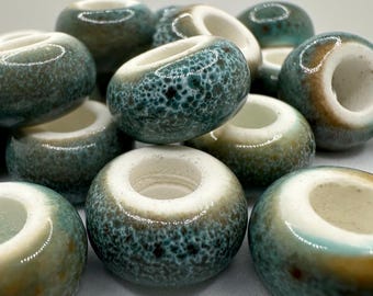 Porcelain/Ceramic Blue-Green, Aquamarine Large Hole Beads, 8PCS