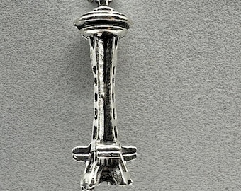 Silver Space Needle Charm, Seattle Landmark Jewelry, Emerald City Souvenir