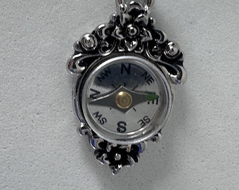 Silver Compass Charm, 3D, Moving Parts, Hiking, Camping, Travel