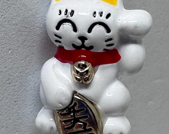 Lucky Cat Maneki Neko Bell, Japanese Charm, Red Strap (2.3cm)