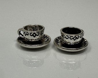 Silver Cup of Coffee and Saucer Charm, Hot Drink  Charm, Seattle Rain Jewelry