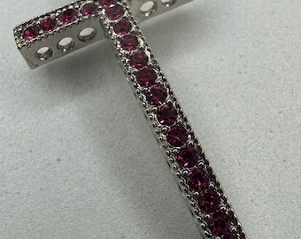 Magenta Crystal Silver Cross Connector - Boho Chic Jewelry Making (3.5 inches)