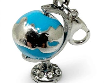 Vintage Globe Charm Clip-On Turquoise Enamel World Map Charm | Travel Bracelet Charm | Wanderlust Teach