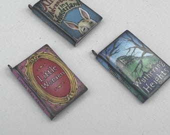 Alice in Wonderland, Little Women, Wuthering Heights Book Charms (Set of 3)