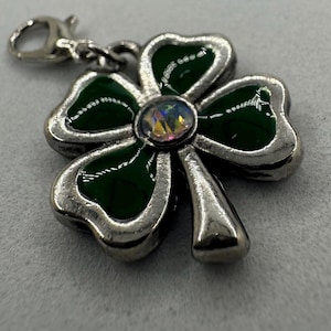 Enamel 4 Leaf Clover Charm with Silver Lobster Clasp, Good Luck Charm