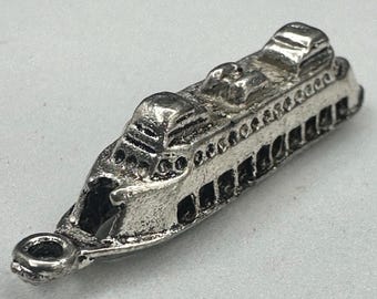 Antique Pewter Ferry Boat Charm, Washington State Souvenir, Nautical Jewelry Supply