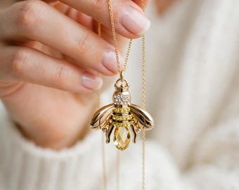 Gold Queen Bee Charm - Crystal Crown Bee Clip Charm | Rhinestone Bumblebee Charm with Lobster Clasp