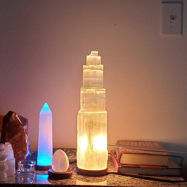 Selenite Tower Lamp 16 Inch / 39 cm **Moroccan Selenite Crystals**  ## Free Shipping ##