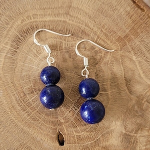 Lapis Lazuli healing crystal earrings | simple drop earrings | dark blue | gift for her |  11 mm beads genuine Afghan Lapis